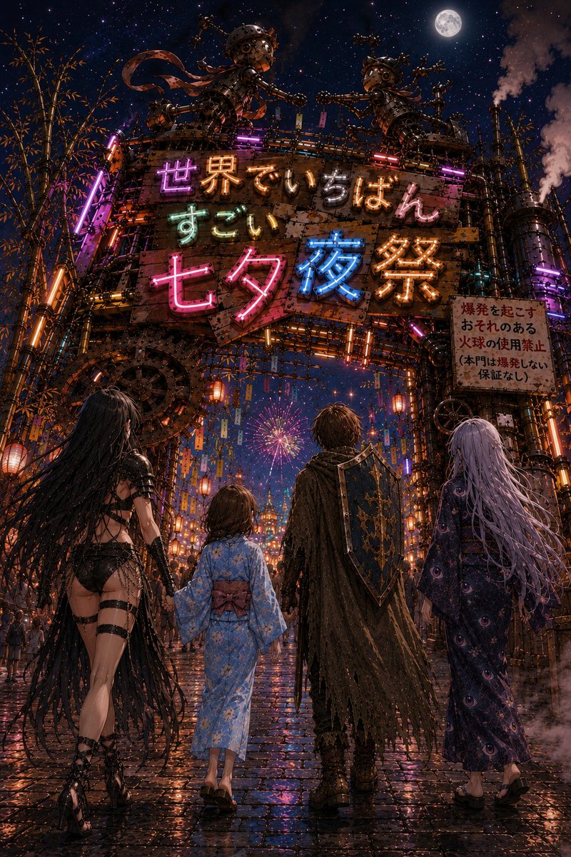 harutakey1's tweet photo. #異世界七夕夜祭

さあ、さっそく入ってみよう！
楽しい事がいっぱいあるから、楽しみ！

娘「あれ？浴衣着ないの？」

戦「私が着たって、その・・・似合わないかもしれないし・・・。」

魔「あらあら、もったいないじゃない、アナタもそう思わない？」

勇「そうだね、皆も着てるし見てみたいかも」 https://t.co/Bd7HqCC5lJ