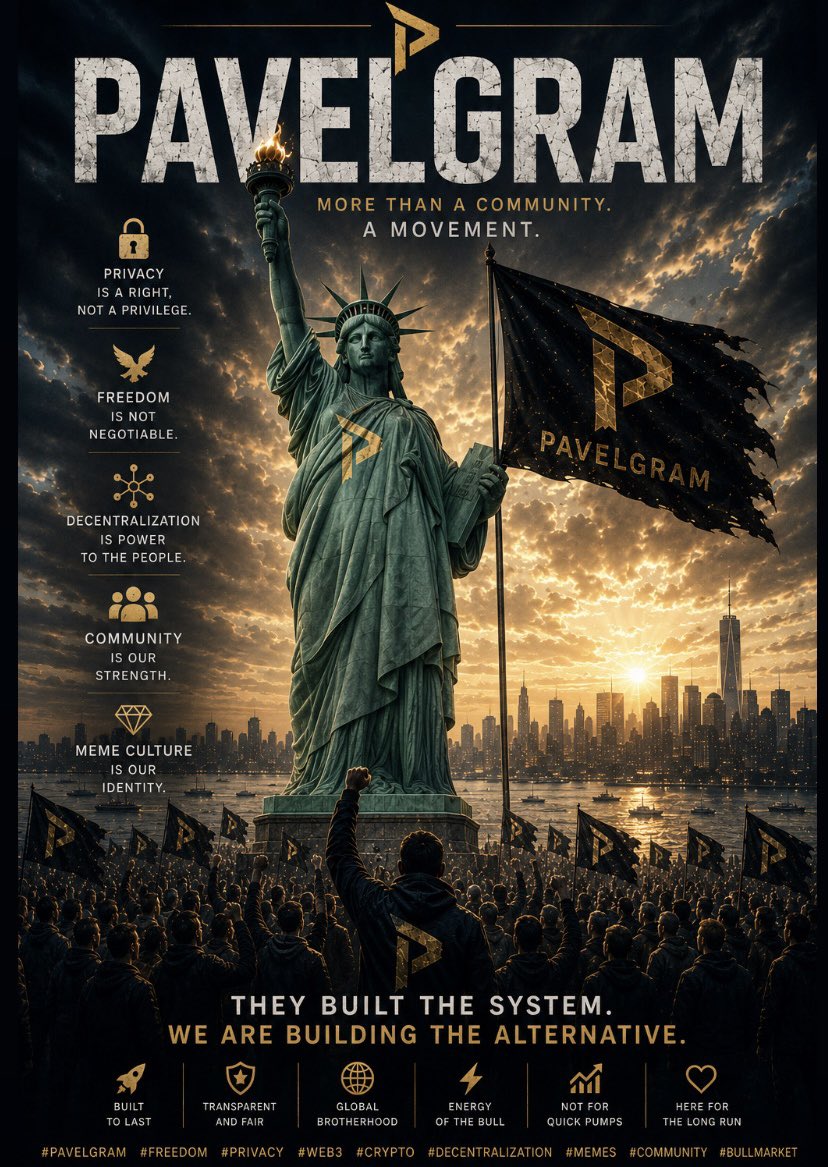 PAVELGRAMTG's tweet photo. Crypto wasn’t built by technology alone.

It was built by people.

By memes.

By shared laughter.

By communities that believed in the same vision.

That’s exactly what we want to bring back with PAVELGRAM.

Because meme culture is more than entertainment.

It’s the language of a community.

Its identity.

Its energy.

A single meme can inspire thousands.

It can unite millions around a shared idea.

And sometimes…

It can start a revolution.

#PAVELGRAM #Memes #MemeCulture #Crypto

We’re not chasing temporary FOMO.

We’re not trying to become another project that’s forgotten after a few weeks.

Our mission is to build a community that celebrates together during the bull market and stands together through every bear market.

Because real communities aren’t defined when prices go up.

They’re defined by how they stay together when everything else falls apart.

#BullMarket #DiamondHands #Community

We want to bring fun back to crypto.

We want to bring creativity back.

We want to bring back the memes that made this space exciting in the first place.

Replace fear with laughter.

Replace doubt with hope.

Replace silence with creation.

Because great communities don’t just invest.

They create together.

They laugh together.

They grow together.

#Crypto #Web3 #Freedom #Memes

PAVELGRAM is more than a name.

It’s a community.

A culture.

A movement.

And we believe the next great bull market won’t be remembered only for price charts.

It will be remembered for the communities that inspired people, created unforgettable memes, and never stopped building.

They built the system.

We’re building the alternative.

PAVELGRAM

More Than a Community. A Movement.