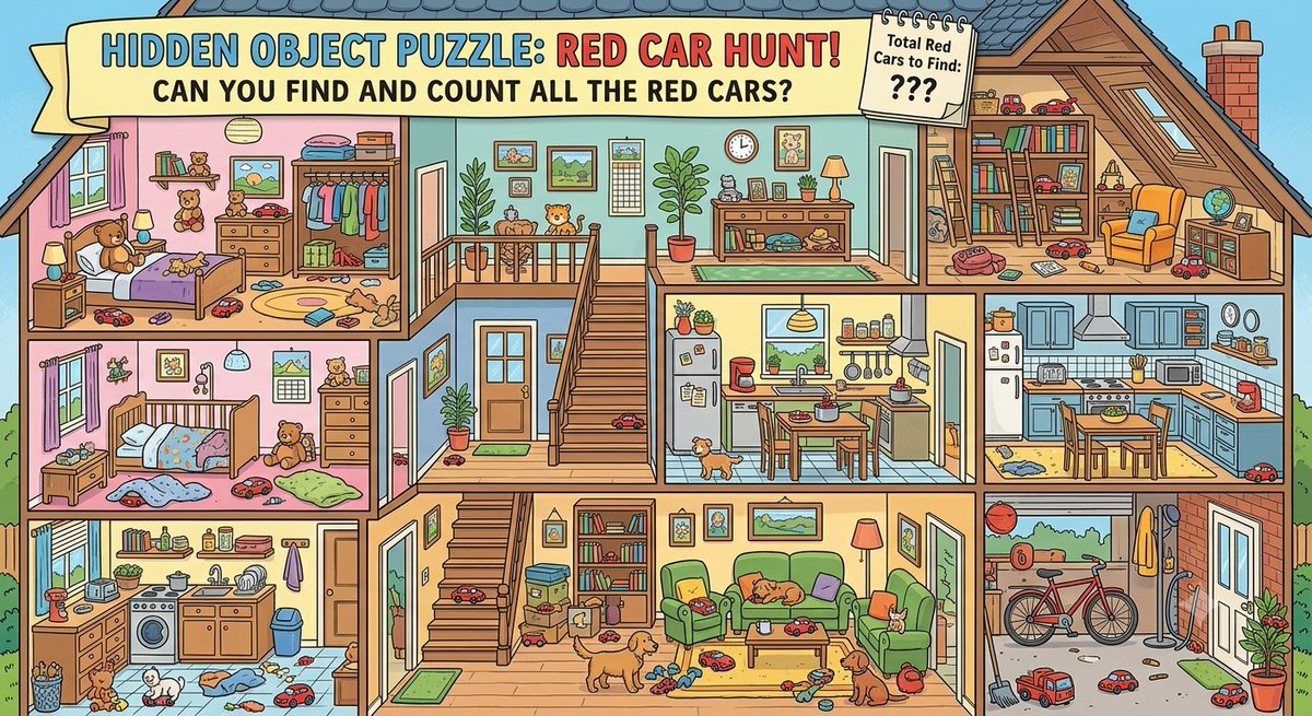 KJJune_'s tweet photo. Put your parent observation skills to the test! 🚗👀

Can you find all the small red toy cars hidden in this house? Reply with your total count and the wildest place you've ever found a kid's toy. 👇

#ParentChallenge #SpotTheDifference #ParentingHacks #CountingGame #fypシ゚ https://t.co/vnffPLGExY