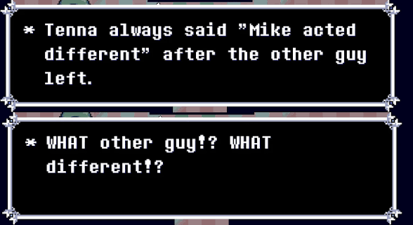Konowss's tweet photo. @DualityAscended These lines from Battat imply that they aren't Mike because they don't know who Spamton is https://t.co/bOglHwI2eB