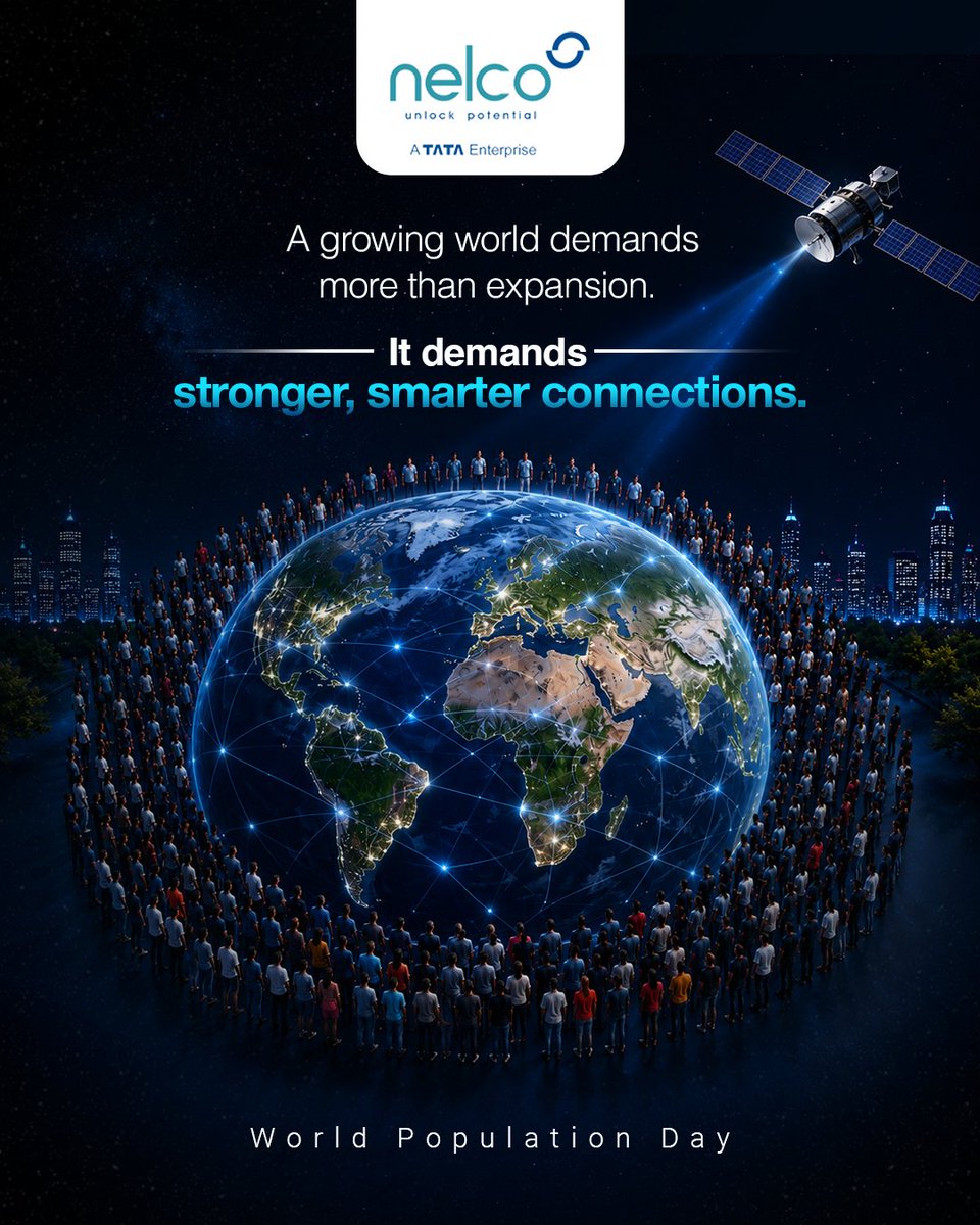 NelcoIndia's tweet photo. Growth brings opportunity and greater responsibility.

At Nelco, we believe connectivity enables inclusion &amp; progress. Through satellite communication, we extend access to essential services across remote regions.

#NELCO #WorldPopulationDay #Connectivity https://t.co/YLN0HF2r8z