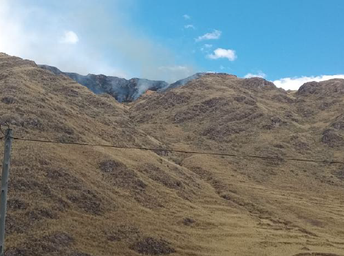 COENPeru's tweet photo. #Cusco: personal de la Unidad Básica Operativa (UBO) Canchis Nº 52, @PoliciaPeru y miembros de la Municipalidad Distrital de #Langui realizan los trabajos de control y extinción del #IncendioForestal que se registra desde esta mañana en el sector Macca. No se reportan daños a la vida y a la salud de las personas.