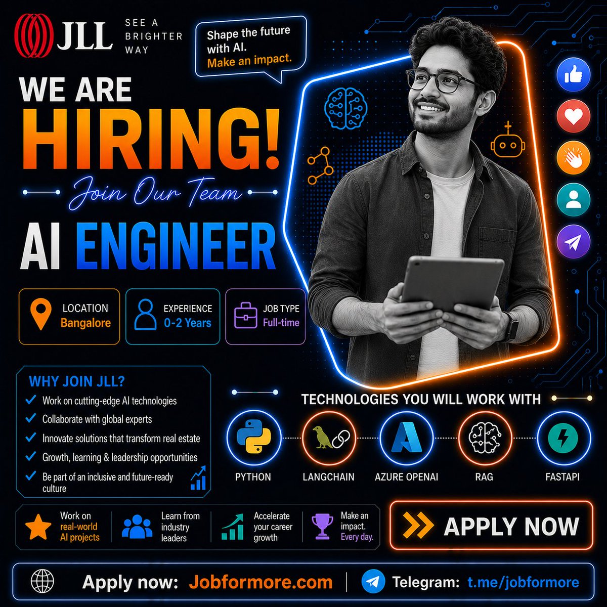 jobformore's tweet photo. 🚀 AI Engineer @ JLL
📍 Bangalore | 0-2 Years
🎓 CS / AI / Data Science / Engineering
💻 Python, LangChain, Azure OpenAI, RAG, FastAPI

#Jobformore #JLL #AEngineer #BangaloreJobs #GenAIJobs

Apply: https://t.co/co1jNzDnmz https://t.co/VtJKM5GFTz