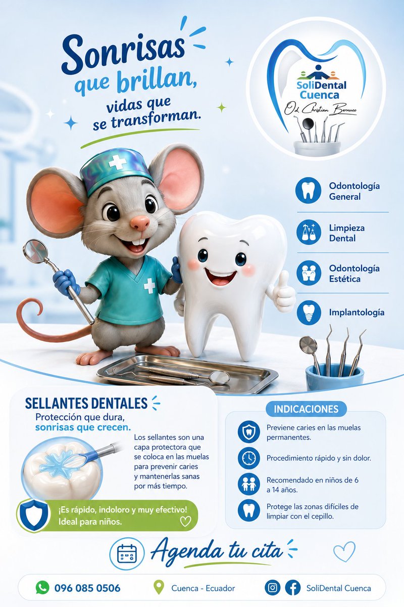 solidental72762's tweet photo. 🦷 ¿Sabías que muchas caries en niños comienzan en las pequeñas ranuras de las muelas?
Los sellantes dentales son una forma sencilla, rápida e indolora de proteger los dientes permanentes, creando una barrera que evita la acumulación de bacterias y alimentos. https://t.co/uVQf15bQo0