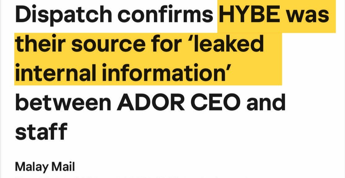 luenacore's tweet photo. So a HYBE group (BTS) gets hit with plagiarism accusations for "Swim", and the moment it starts gaining public attention, Dispatch suddenly drops an exclusive article about NewJeans' "ETA" case?

I mean, it is clear that Dispatch works with HYBE, but maybe make it a little less obvious? @HYBEOFFICIALtwt