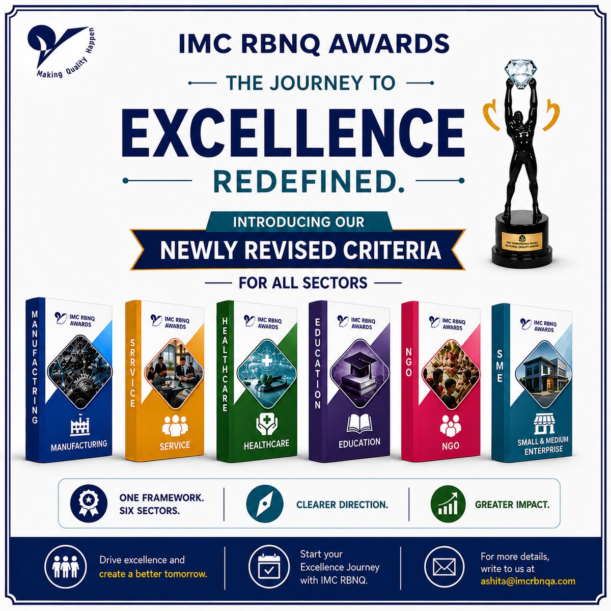 IMC_RBNQA's tweet photo. Excellence, Redefined.

The revised IMC RBNQA 2026 Criteria deliver greater clarity while preserving the rigor trusted by organizations for years.

One framework. Six sectors. Greater impact.

#IMCRBNQA #BusinessExcellence #PerformanceExcellence  #Quality #ContinuousImprovement https://t.co/k3q3k0jA0b