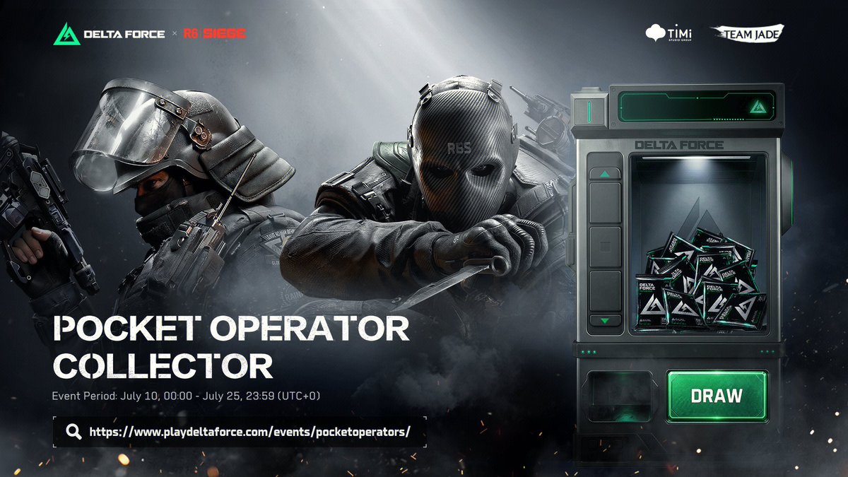 DeltaForce_Game's tweet photo. Rainbow Six Siege × Delta Force just got pocket-sized.

Collect Pocket Operator cards, request missing ones, gift duplicates, and unlock milestone rewards.

Draw, collect, flex, repeat.

Join the event: https://t.co/U7TH9KeS6R https://t.co/bA2Yi3GY0g