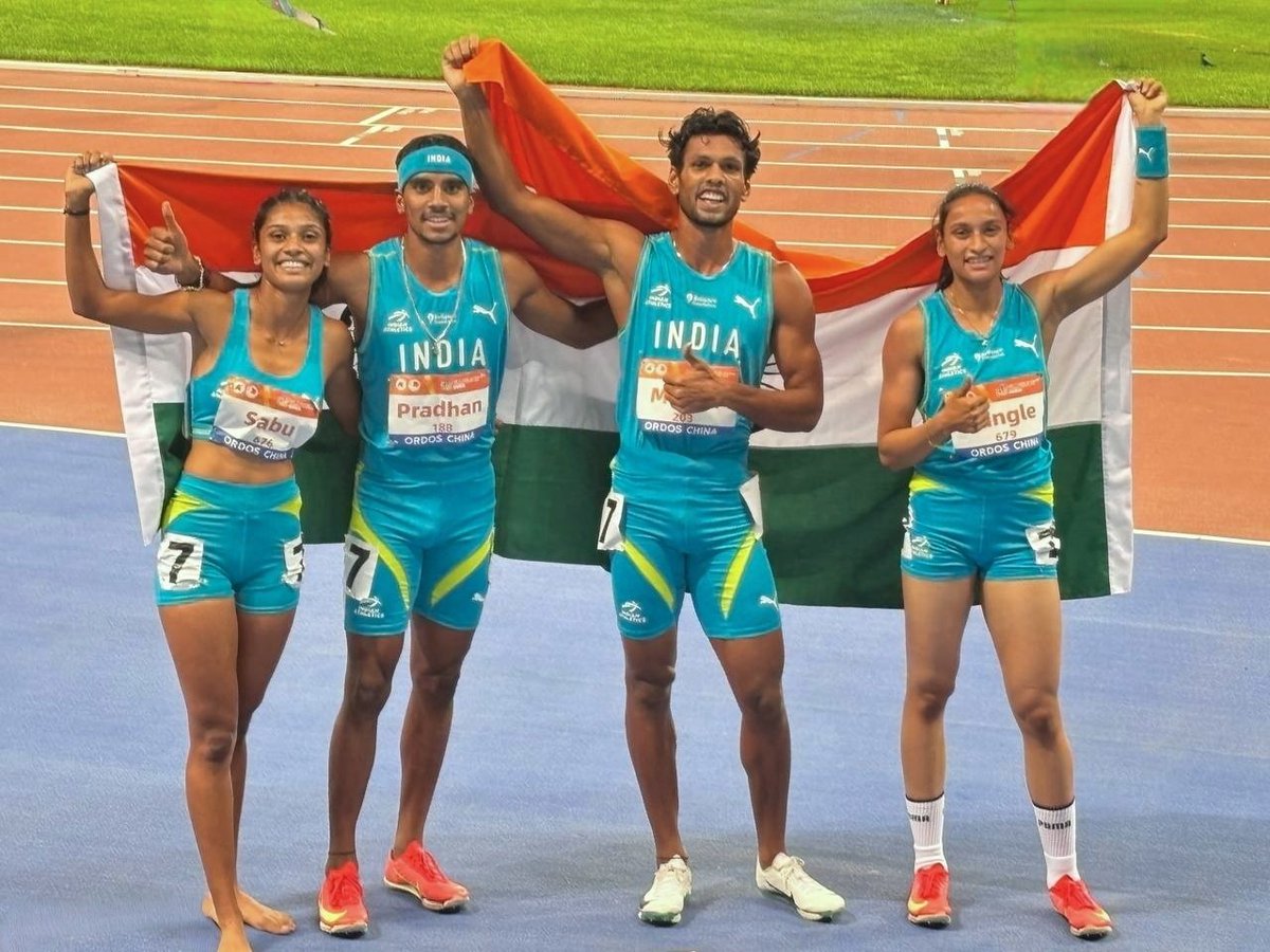 Naveen_Odisha's tweet photo. Congratulate Indian Mixed Relay Team on winning gold medal in the 4x400m Mixed Relay event at the Asian U23 Athletics Championships 2026 held in China. Glad to know that #Odisha's Astik Pradhan is part of the winning team. May they keep shining in their sports career and bring glory for the country. Best wishes.   #OdishaForSports