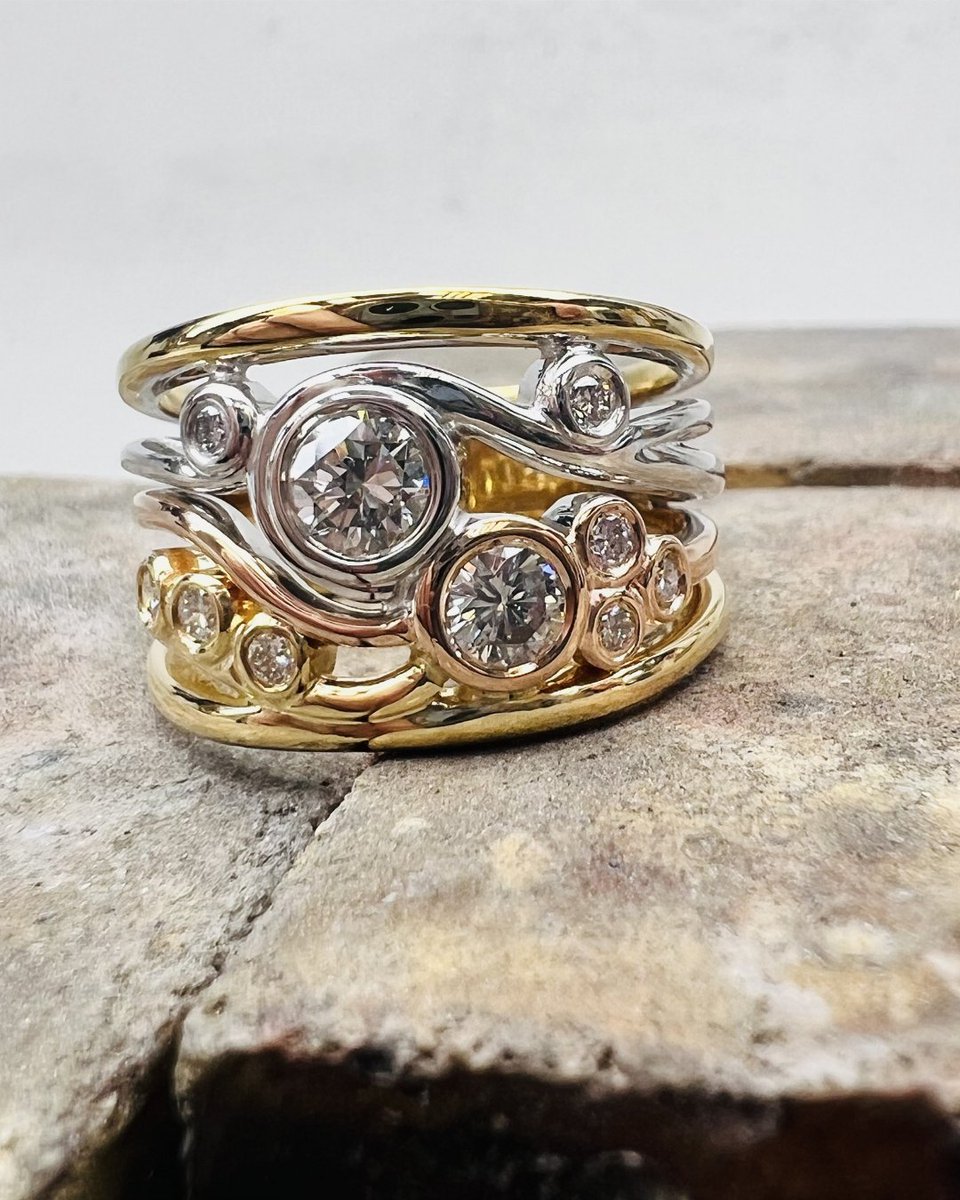 DiamondClubPE's tweet photo. ✨Bespoke Tri-Tone Diamond Cocktail Ring | Handcrafted by The Diamond Club, Joondalup Perth✨

A stunning handcrafted cocktail ring featuring a flowing multi-band design in yellow gold, white gold, and rose gold. This one-of-a-kind piece showcases multiple bezel-set round brilliant diamonds of varying sizes, arranged in an organic, free-flowing pattern that wraps elegantly around the finger.

Each band intertwines seamlessly, creating a bold yet feminine statement piece that celebrates the beauty of three precious metal tones working in harmony. The bezel settings provide a sleek, contemporary finish while keeping the diamonds secure for everyday wear.

Designed and handcrafted in-house at our Joondalup workshop, this bespoke ring is a true testament to the art of fine jewellery manufacturing. At The Diamond Club, every piece is made from scratch to your exact specifications — because your jewellery should be as unique as you are.

Details:

💎Yellow gold, white gold & rose gold
💍Multiple round brilliant cut diamonds in bezel settings
💎Custom manufactured in Joondalup, Perth
💍One of a kind bespoke design

Looking for something custom? We design and handcraft bespoke diamond rings right here in Perth. Visit The Diamond Club in Joondalup or enquire online at https://t.co/Y1QZmCHGiX

#TheDiamondClub #BespokeJewellery #CustomMadeRing #HandcraftedJewellery #DiamondRing #CocktailRing #TriToneGold #18ktGold #RoseGold #WhiteGold #YellowGold #BezelSet #DiamondJewellery #JoondalupJeweller #PerthJeweller #PerthMade #ManufacturingJeweller #BespokeRing #CustomJewelleryPerth #LuxuryJewellery #FineJewellery #OneOfAKind #MadeInPerth #JoondalupBusiness #PerthSmallBusiness #AustralianMade #HandmadeInAustralia #DiamondLife #RingOfTheDay #JewelleryDesign #BespokeDiamonds #PerthLuxury #WesternAustralia #SupportLocal #ShopLocalPerth