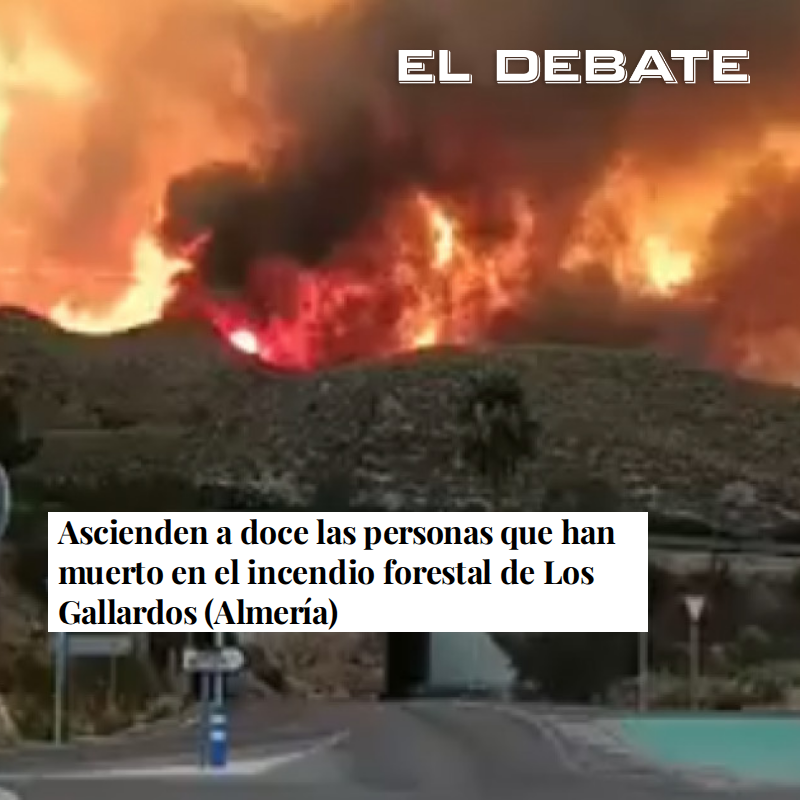 eldebate_com's tweet photo. Ascienden a doce las personas que han muerto en el incendio forestal de Los Gallardos (Almería)

El Servicio de Emergencias han confirmado las nuevas cifras de fallecidos https://t.co/mpTpcZORdW