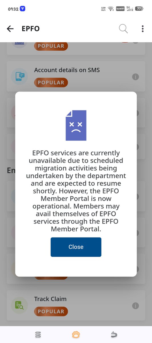 Dams1434's tweet photo. @FinRight Thru the Umang App, ie on EPFO app does not work but t gives the pop up accordingly 👇 https://t.co/2nZjXdO4Ny