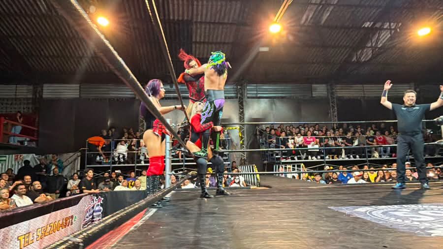LaTijeraLucha's tweet photo. La lucha especial de AULL pone frente a #LasShotas contra #LaPandemia.
En un encuentro que tuvo de todo, los exóticos #JessyVentura, #DivaSalvaje y #LaBizhota caen ante el “colmillo largo y retorcido” de
#GranPandemonium, #PandemoniumJr e #HijoDePandemonium🔥
#latijeraluchalibre https://t.co/pWCPqiz7j4