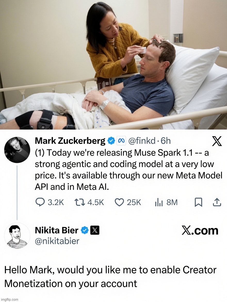 naiivememe's tweet photo. Economy is really bad even Zuckerberg start posting on X for creator payout https://t.co/8jpVTo5Xaw