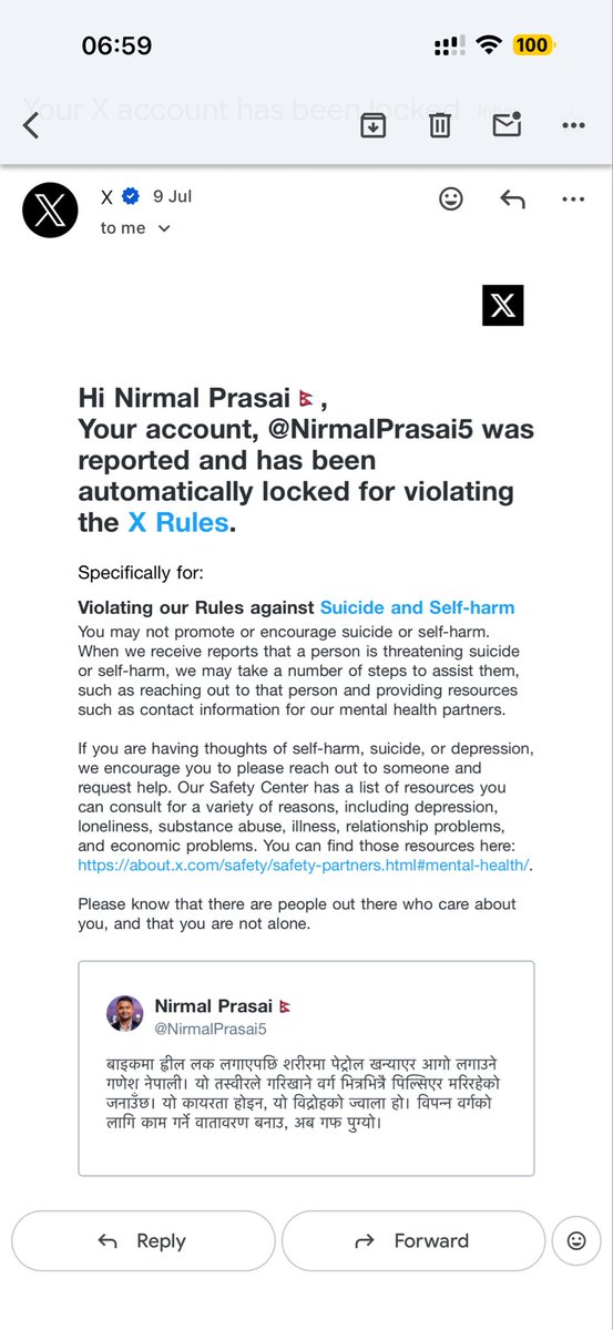 NirmalPrasai5's tweet photo. नेपाली को शत्रु नेपाली, मैले गणेश नेपाली को विषयमा न्याय माग्दा मेरो ट्वीटर रिपोर्ट गरे, १२ घण्टा लक गर्यो। 

म डराउँदिन, म झुक्दिन, म न्यायिक प्रणालीमा विश्वास गर्ने मान्छे, म डगमगाउँदिन। https://t.co/8wJqhXZeNb