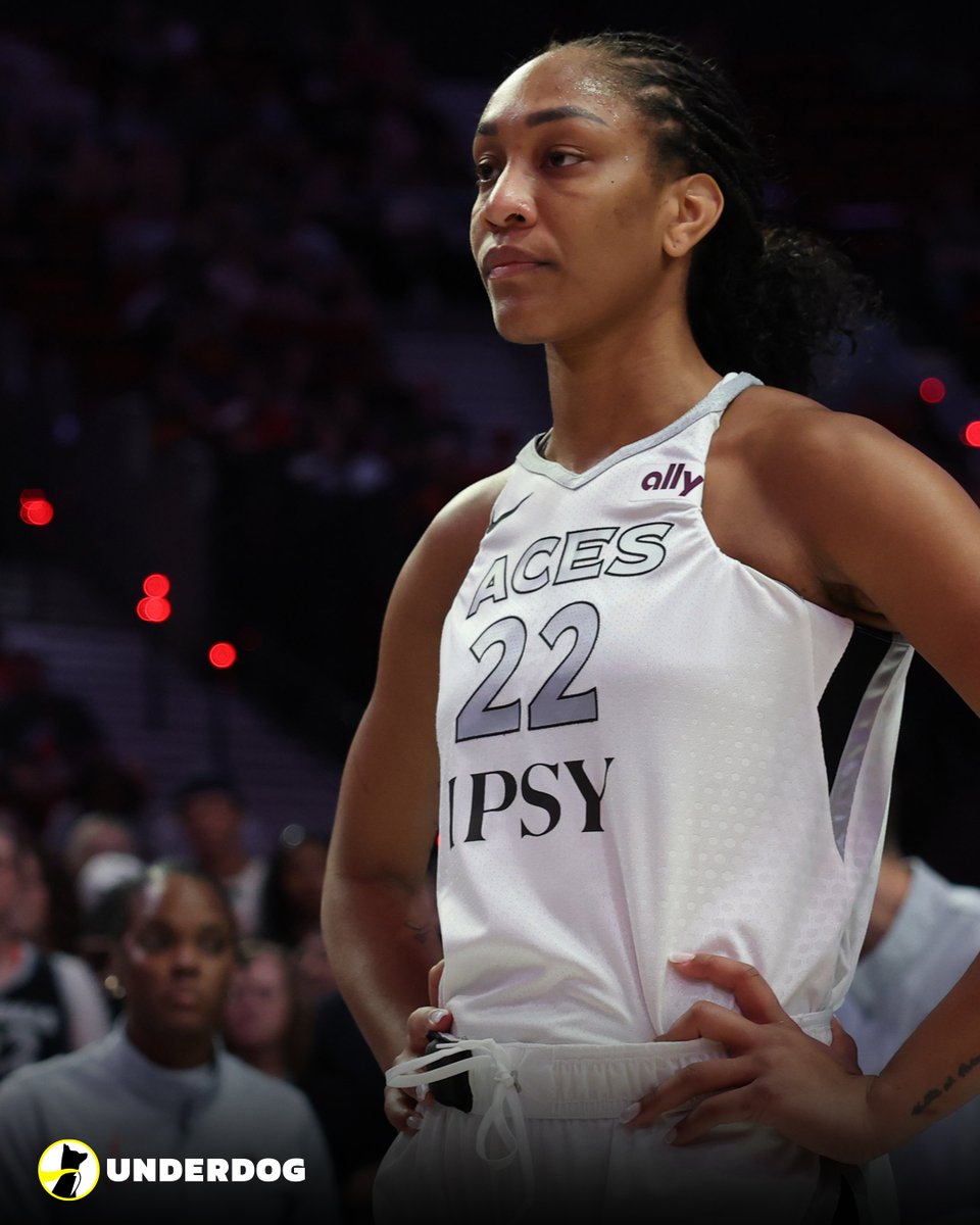 UnderdogWNBA's tweet photo. A'ja Wilson in win vs. Fire:

32 PTS
10 REB
3 AST
2 STL
2 BLK
10-19 FG
11-13 FT

Her fourth 30+ PTS, 10+ REB game this season. No one else has more than one. https://t.co/eEingFe4mh