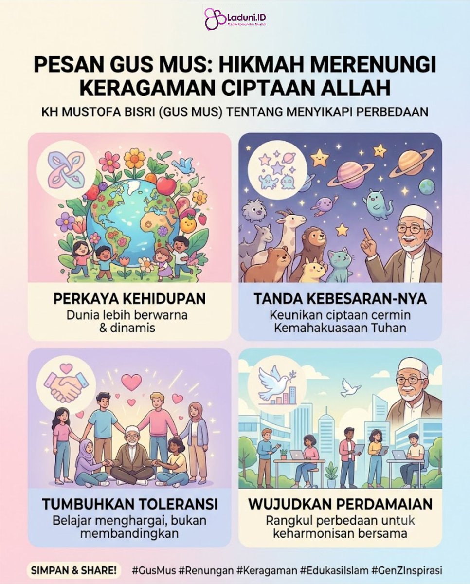 laduniid's tweet photo. Merawat Harmoni dalam Keberagaman

Allah menciptakan manusia, alam, dan seluruh kehidupan dengan beragam bentuk, sifat, dan keunikan. 

#gusmus #renungan #hikmah #keberagaman #rahmatanlilalamin https://t.co/VwZqBIvoOk