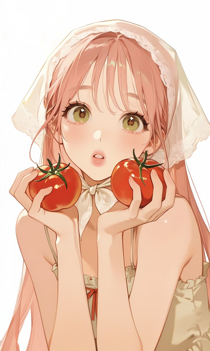 cucu_kkukku's tweet photo. 🍅 토마토맛 🍅 냠

기본+포즈 : leaning slightly forward toward the viewer, both hands raised softly near her face, holding round red tomatoes in her hands, clean white studio background, minimal editorial atmosphere, soft romantic summer mood, https://t.co/OUB5DOonRR