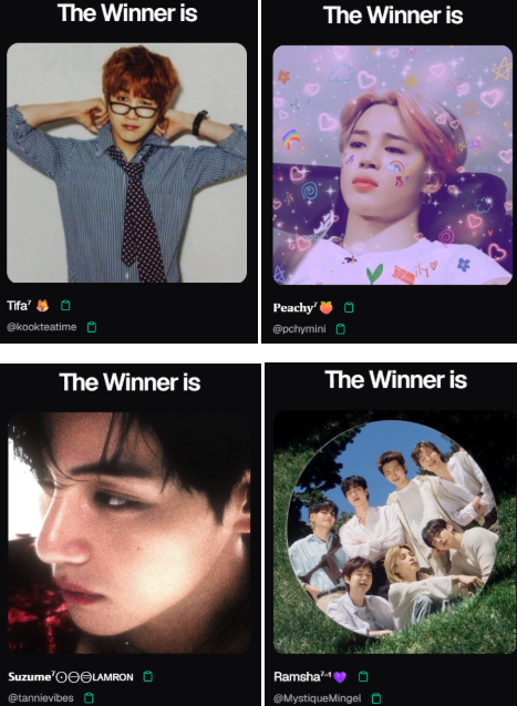 ThinkSubjective's tweet photo. Standing Next To You CD Winners

Congrats:
@kookteatime
@pchymini
@tannievibes
@MystiqueMingel

*ᴘʟᴇᴀꜱᴇ ᴅᴍ ᴍᴇ ᴡʜᴇɴ ʏᴏᴜ'ʀᴇ ᴀᴠᴀɪʟᴀʙʟᴇ*
⁽ˢˢ ᵒᶠ ʷⁱⁿⁿᵉʳˢ ᶜʰᵒˢᵉⁿ ᵇʸ ᴿᵀ ᵍᵉⁿᵉʳᵃᵗᵒʳ⁾ https://t.co/P8q35rOrbI