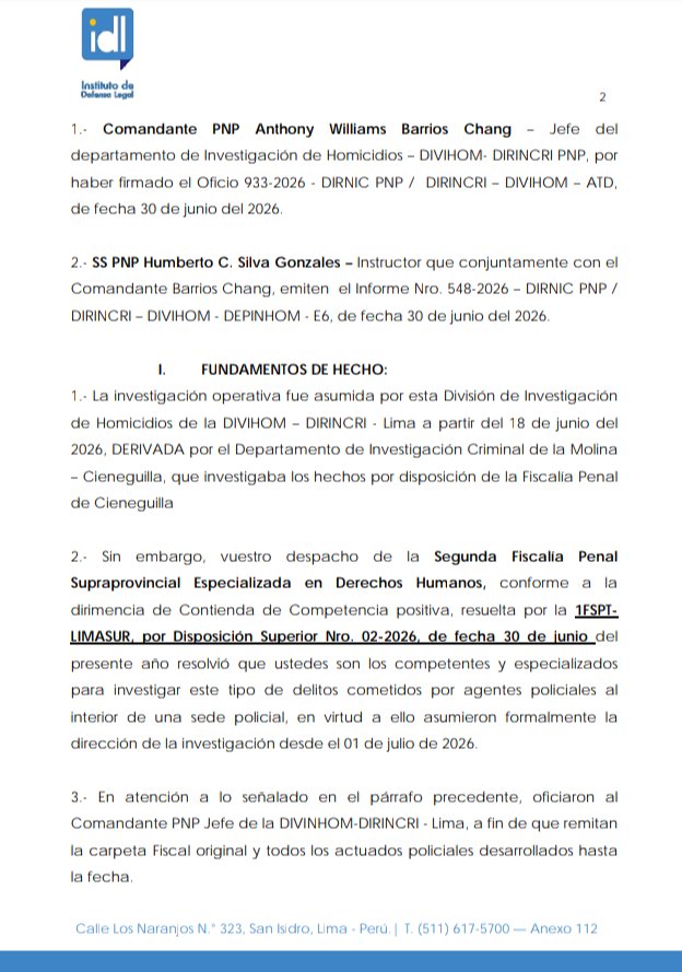 jfowks's tweet photo. Los abogados de los padres del adolescente que murió en la comisaría de Manchay tras violencia policial, denuncian a personal de Div. homicidios de Dirincri porque se niega a entregar la carpeta a la fiscalía de dhhh. Delitos: avocamiento indebido y desobediencia a la autoridad https://t.co/1lE0qOTagm