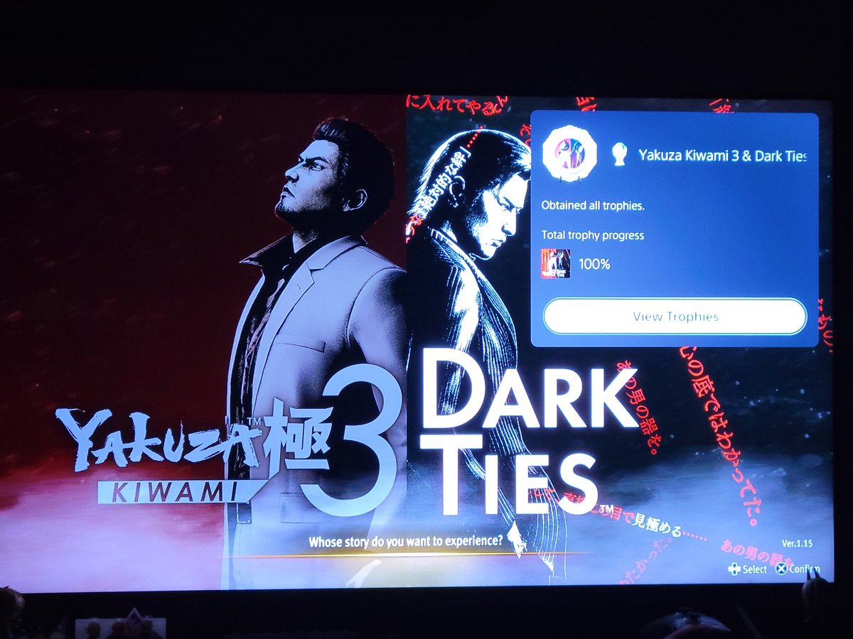 Ndpkid's tweet photo. #YakuzaKiwami3 &amp; #DarkTies platinum is done! Had a surprisingly great time with this one thanks to the really well done side content for both. And the Dark Ties story was quite neat. Makes me excited for how they remake Yakuza 4 eventually. Score: 8.2/10. https://t.co/YLbETnik7a