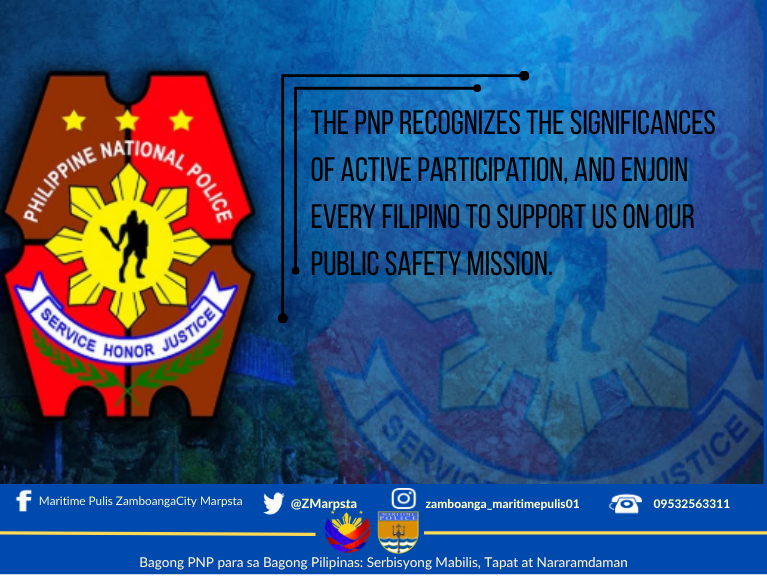 ZMarpsta's tweet photo. The PNP recognizes the significances of active participation, and enjoin every Filipino to support us on our public safety mission.

#ToServeandProtect
#ByLandAndSeaWeOvercome
#BagongPNPparasaBagongPilipinasSerbisyongMabilisTapatatNararamdaman https://t.co/ouRtt6MZh4