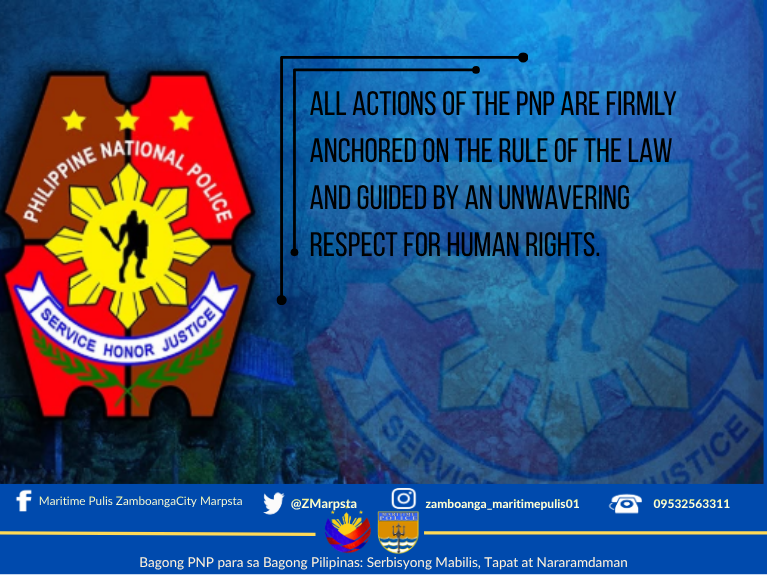 ZMarpsta's tweet photo. All actions of the PNP are firmly anchored on the rule of the law and guided by an unwavering respect for human rights.

#ToServeandProtect
#ByLandAndSeaWeOvercome
#BagongPNPparasaBagongPilipinasSerbisyongMabilisTapatatNararamdaman https://t.co/0W52sxXjX1