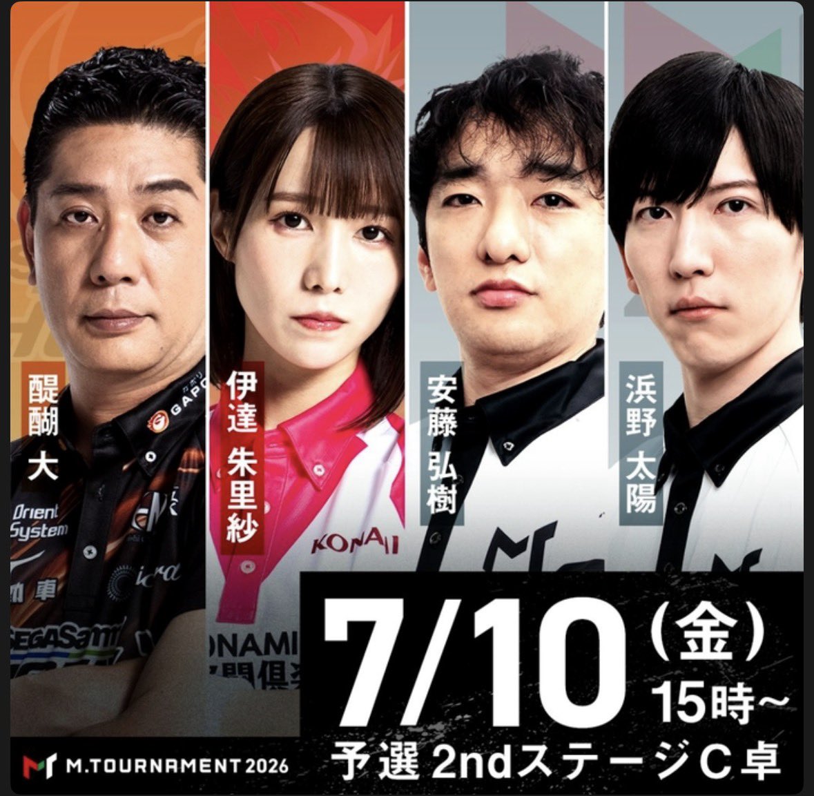 sowuta0220's tweet photo. 今日は金曜日！
皆さんを応援します☺︎
仕事でリアタイ出来ませんが…

#Mリーグ #Mトーナメント
#醍醐大　#セガサミーフェニックス
#伊達朱里紗　#KONAMI麻雀格闘倶楽部
#安藤弘樹 #日本プロ麻雀協会
#浜野太陽　#日本プロ麻雀連盟 https://t.co/cDJ2JJlHKo