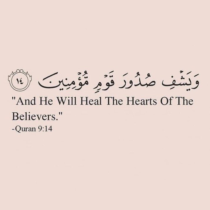 Islamreminder12's tweet photo. “And He will Heal the hearts of the Believers”.

———Qur’an  (9 : 14) https://t.co/qOe8002Inw