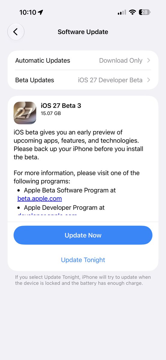 Radrays_'s tweet photo. Ok here we go, iOS 27 Beta 3. #iOS27Beta3 https://t.co/17xRCRA325