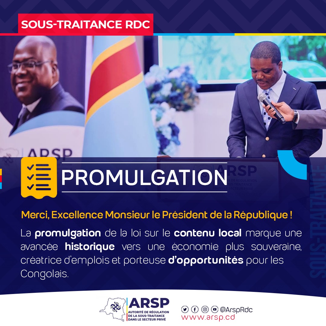 AbouPatriote's tweet photo. #ARSP "La promulgation de la loi sur le contenu local marque une avancée historique vers une économie plus souveraine, créatrice d’emplois et porteuse d’opportunités pour les Congolais."
DG @juantedbelkas  @ArspRdc 

#SousTraitance #ContenuLocal  #rdcongo https://t.co/ZmB8QRkMwp