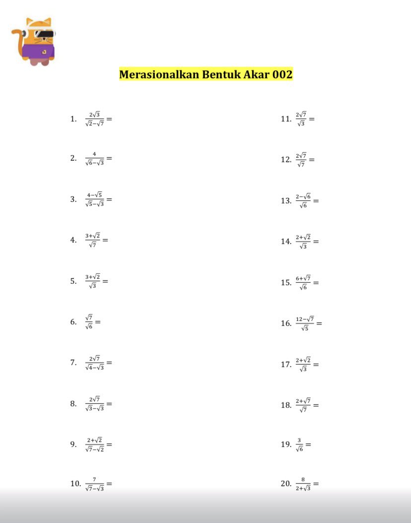 vocaseyy's tweet photo. —✧ Soal Fundamental Matematika SNBT 2027 

📚[80 soal] Merasionalkan Bentuk Akar
> sc :altenatifa

jangan lupa rt &amp; like yaaa, follow for more ⭐️
saluran belajar : https://t.co/cZDDdcY2dr

grup informasi alternatifa : https://t.co/KUMqIkwYvD

#snbt #utbk #studytwt #latihansoal https://t.co/wELCzHIIQA