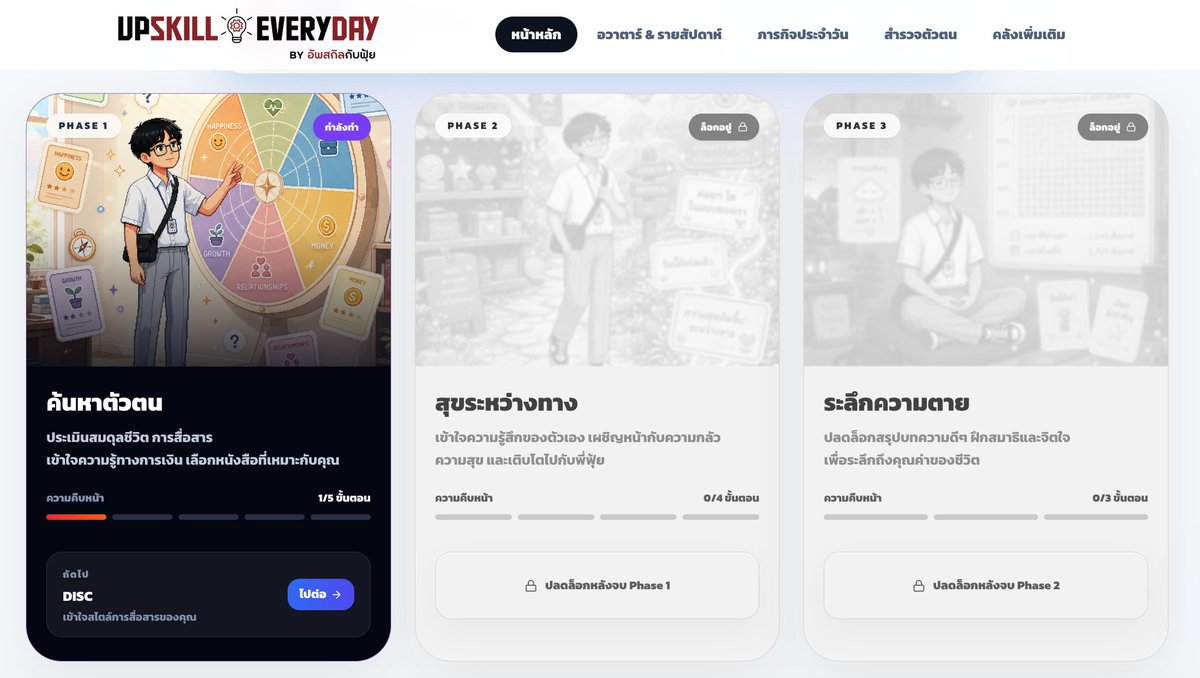 FuiiThanawat's tweet photo. สำหรับเพื่อนๆที่เริ่มใช้ Upskill Everyday 
https://t.co/Cu5KIWaNB1
ผมได้แบ่ง Journey ออกเป็น 3 Phase ให้เข้าใจง่าย
และเพื่อให้เราได้ลองใช้งานได้ครบทุก Tools เต็มที่ ☺️

Phase 1 : ค้นหาตัวตน 
Phase 2 : สุขระหว่างทาง 
Phase 3 : ระลึกความตาย

ผมเชื่อว่าการที่เราจะพัฒนาตัวเองได้ 
ต้องผ่านการรู้จักตัวเอง การเข้าใจความรู้สึก 
ความกลัวในใจ ได้ลองใช้ชีวิต และที่สำคัญคือ
การได้อยู่กับตัวเอง ระลึกถึงวันสุดท้ายของชีวิต 

ปล. มารู้จักตัวเองกันผ่านชีวิต 3 Phase กันครับ 🔴