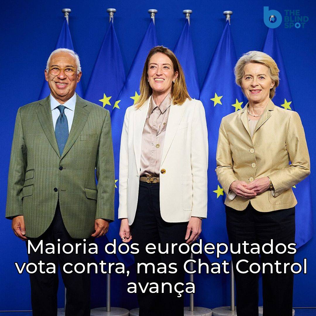 TheBlindSpotPT's tweet photo. A maioria dos eurodeputados que participaram na votação desta quinta-feira votou para rejeitar a posição do Conselho. No entanto, a votação que se realizou através de um procedimento de urgência e na última sessão plenária antes da interrupção de verão, exigia a maioria absoluta dos eurodeputados em funções para rejeitar a posição do Conselho. A maioria dos eurodeputados portugueses votou contra a rejeição da posição do Conselho, nomeadamente todos os deputados do PSD e a maioria dos do PS (seis em oito). O Parlamento aprovou igualmente uma alteração relevante ao texto: a exclusão das comunicações com encriptação ponta a ponta do âmbito do regulamento.