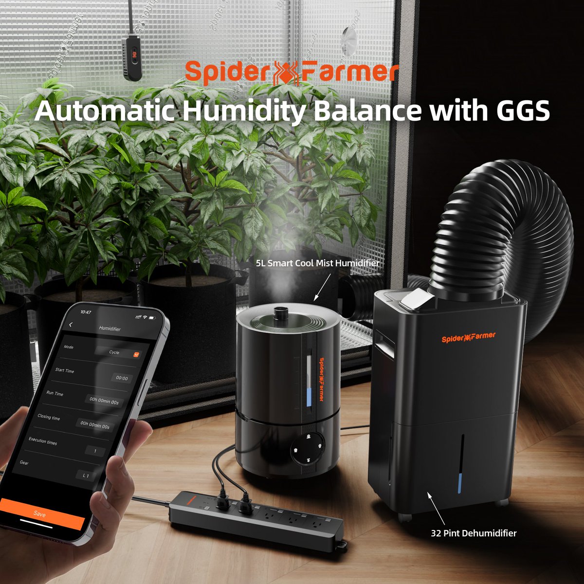 spiderfarmerled's tweet photo. Automatic Humidity Balance. Powered by GGS. 🌬️💧

Stop chasing perfect RH levels manually. With the Spider Farmer GGS ecosystem, your environment adapts dynamically to keep your canopy thriving 24/7.

📊 The Smart Humidity Solution:
1️⃣ Real-Time Monitoring: Track relative humidity around the clock. 
2️⃣ Intelligent Automation: Instantly responds to sudden environmental shifts. 
3️⃣ Precision Control: Effortlessly locks in your target RH range. 
4️⃣ Unified App Management: Control your entire room from a single platform.

Take the guesswork out of climate control. 👇
https://t.co/YHjGhUd7xB

#SpiderFarmer #GGSController #SmartGrowing #ClimateControl #Humidity #IndoorGarden
