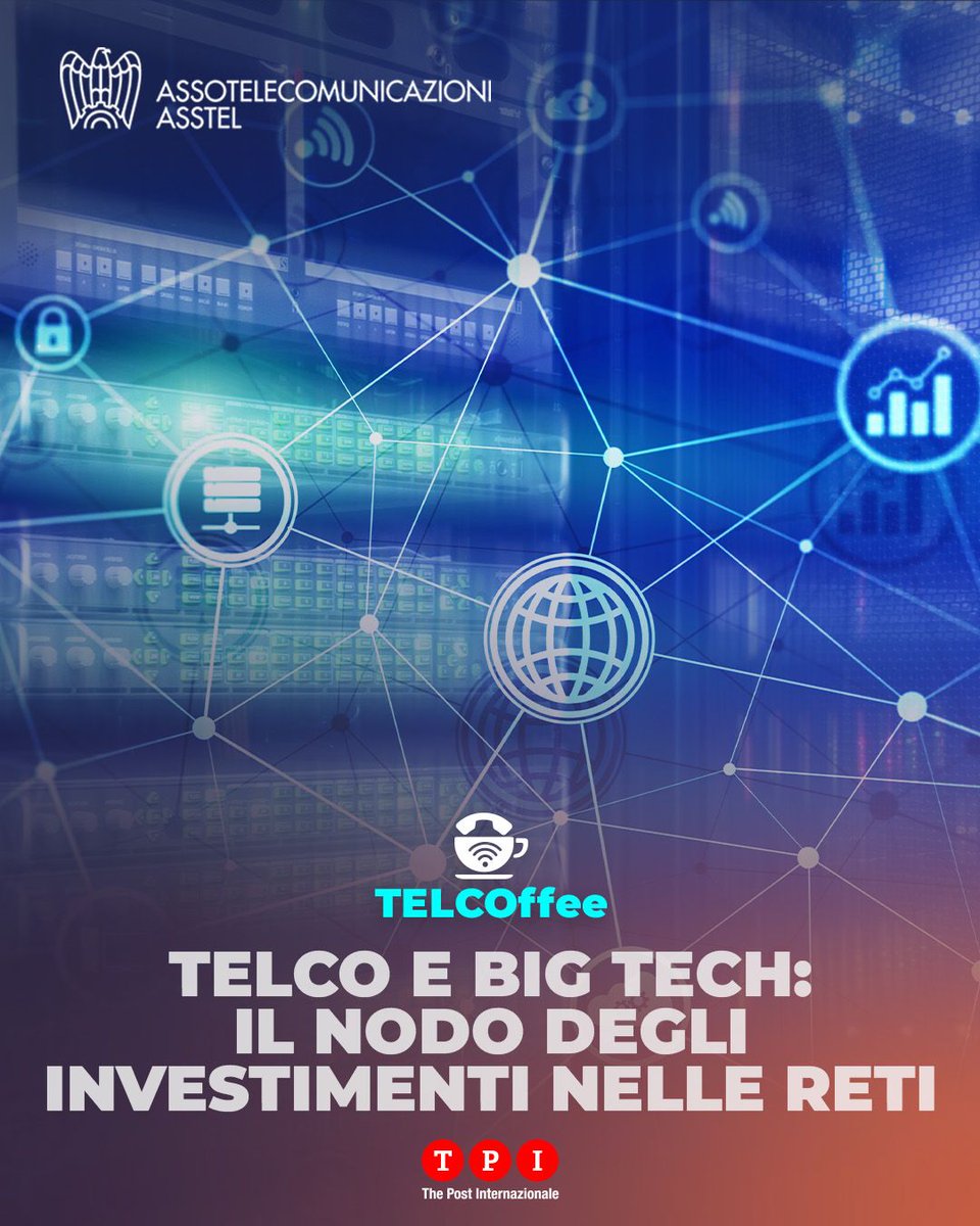 asstel_it's tweet photo. Tra le notizie #TelCoffee segnaliamo l'approfondimento di @tpi dedicato alle sfide del settore delle #telecomunicazioni.

Tra il 2010 e il 2024 il traffico dati in Italia 🇮🇹 è cresciuto di 20 volte sulla rete fissa e di oltre 100 volte su quella mobile, mentre i ricavi delle compagnie telefoniche sono diminuiti del 33%.

La crescita delle Big Tech ha fatto esplodere la domanda di connettività, ma i costi per sviluppare e adeguare le reti sono rimasti quasi interamente a carico delle Telco, rallentando gli investimenti. Un tema centrale anche per #Asstel e per il futuro della competitività del Paese.