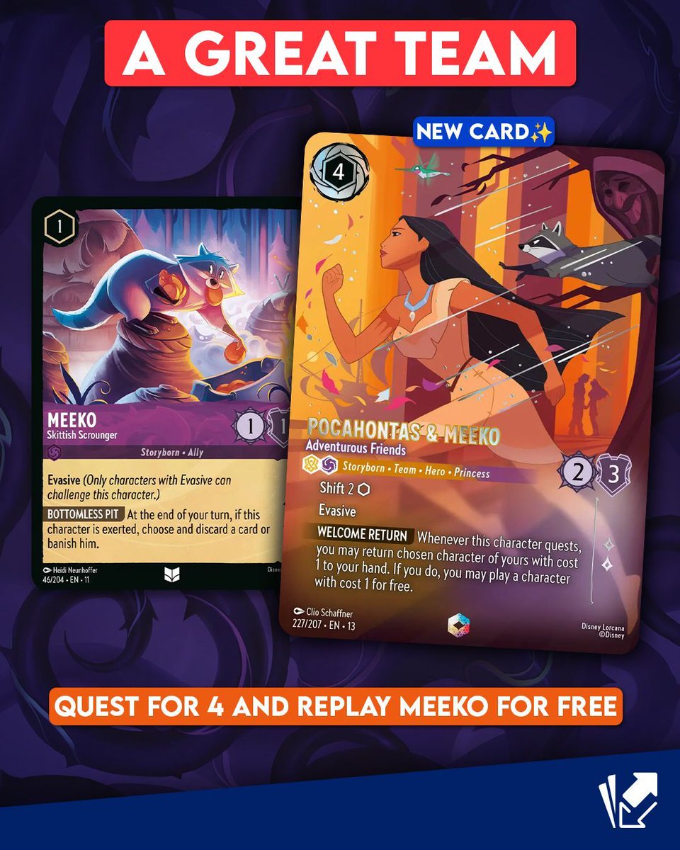 CardmarketDLC's tweet photo. You can quest for 4 and replay Meeko for free? 

That's what we call value here in the office! 🤩 
Will you try this pairing? 

#lorcanatcg #lorcanatradingcardgame #lorcana #lorcanaspoilers #tcg #disney #disneylorcana #disneytcg #disneycard #attackonthevine https://t.co/q7gqUC5OeA