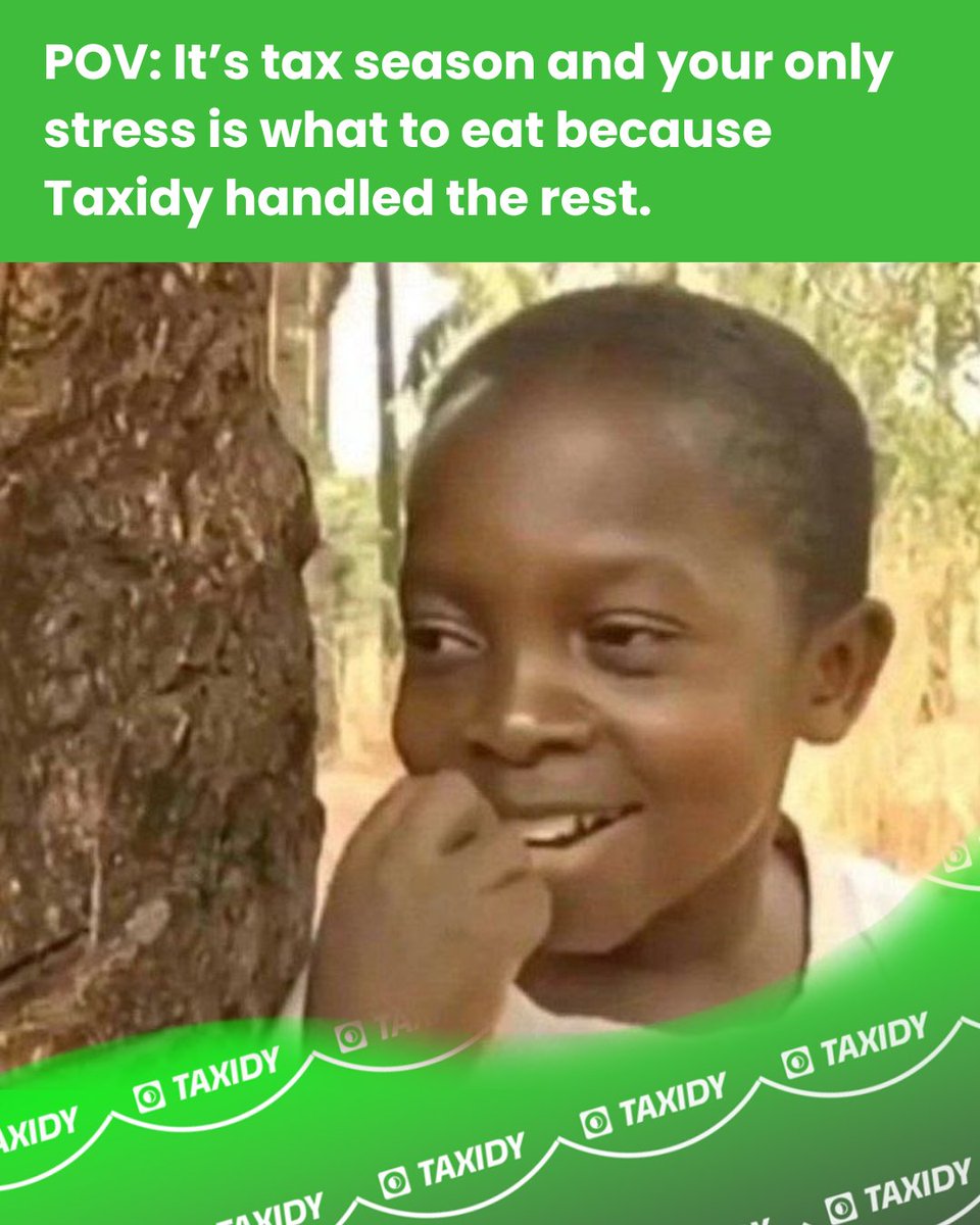 useTaxidy's tweet photo. This could be you in some months' time if you make the right choice. 

Picture this.

While everyone around you is panicking about what they owe, scrambling for receipts, and googling "how to file taxes in Nigeria," you'll stay unbothered.

Because Taxidy will tell you exactly what you owe, factor in your deductions, and make sure you're not in any trouble with NRS.

That's the Taxidy difference.

Follow us today. Your future unbothered self will thank you.👌