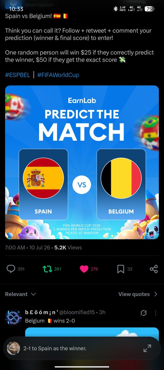 PhilePal's tweet photo. @earnlabcom 2-1 to Spain as the winner. https://t.co/g0HG543nd0