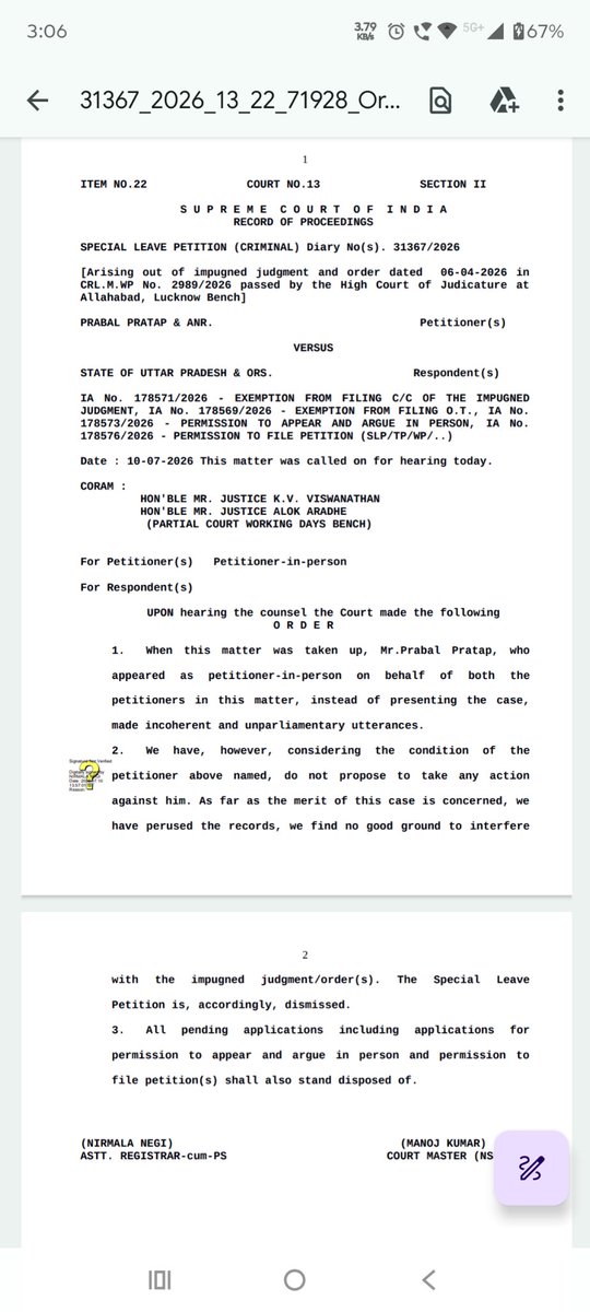 iadvdeepak's tweet photo. @LawBeatInd Order of the Court in this matter. https://t.co/2GBCElzvrY
