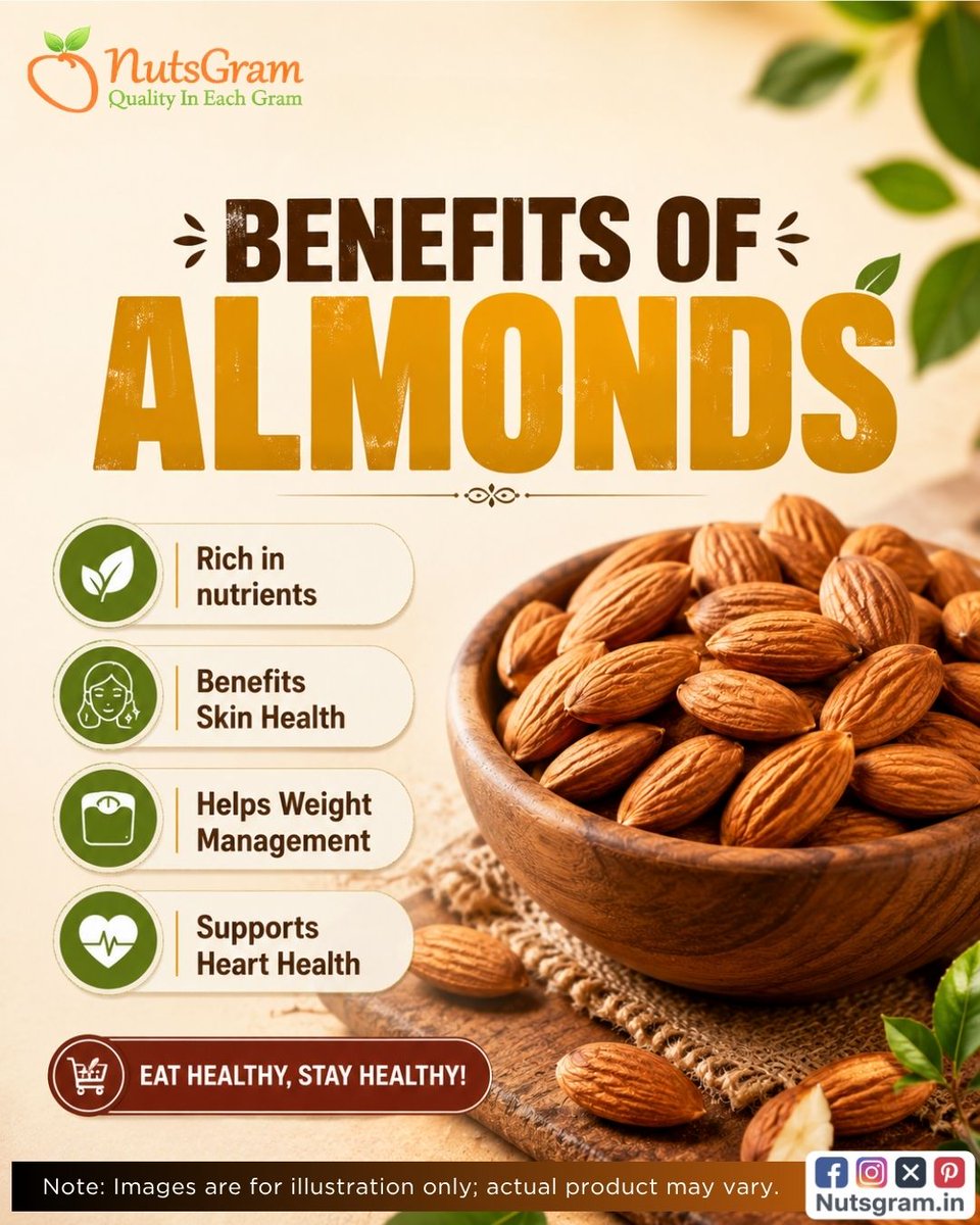 nutsgram's tweet photo. ๐ฐ A handful of almonds a day keeps you energized and nourished! ๐ชโค๏ธ Packed with essential nutrients, they support heart health, glowing skin & healthy weight management.
๐ Read More: https://t.co/KKJPpZ2Bh3
#NutsGram #Almonds #HealthySnacking #Nutrition #HealthyLifestyle https://t.co/OWnP4nkmFH