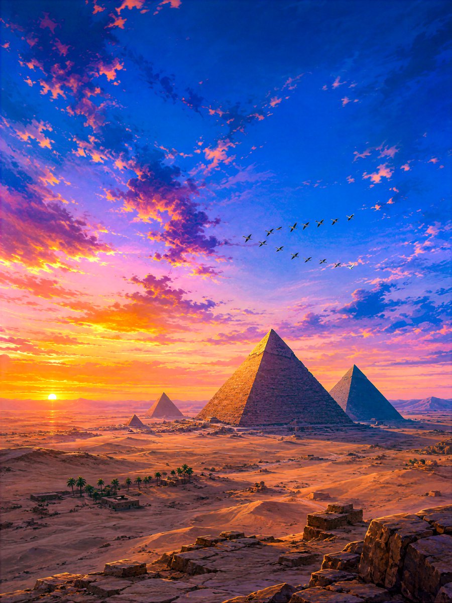 Sunset Geese Over Giza Pyramids