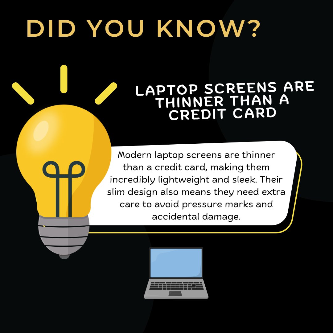 rxsolutions_'s tweet photo. 💡 Sleek, lightweight, and thinner than a credit card—modern laptop screens are built for performance but deserve extra care.
#DidYouKnow #LaptopScreen #TechFacts #LaptopCare #RxSolutions #TechTips #ITHardware #LaptopAccessories https://t.co/l4La4yg8aj