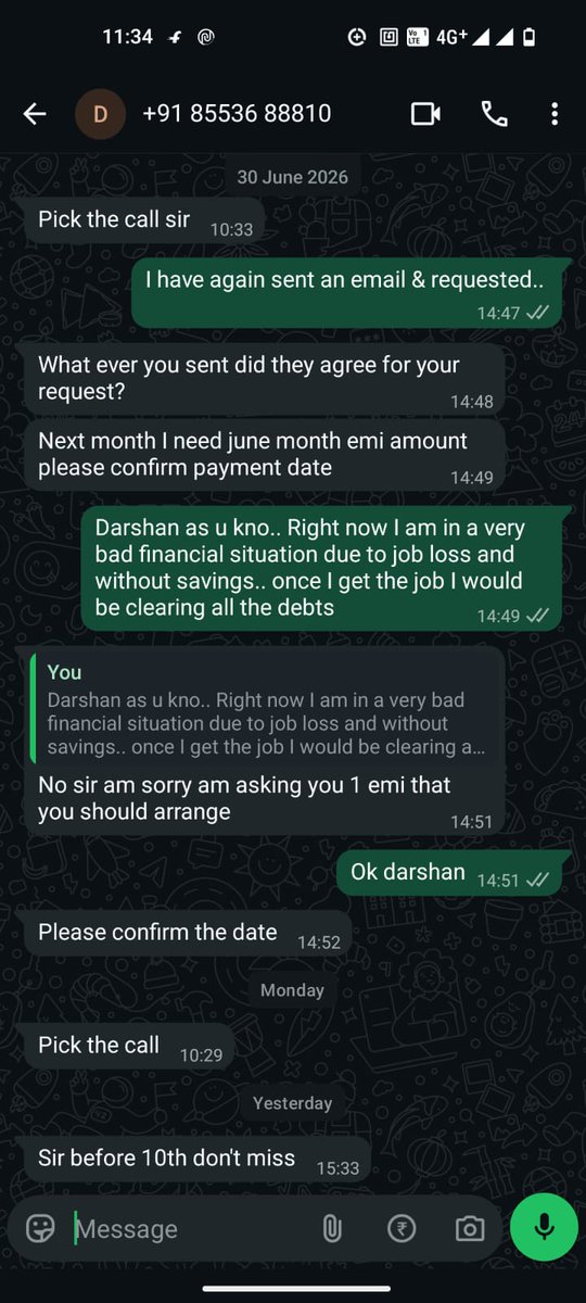PoojithaPvst's tweet photo. @RBI @VivritiCapital I am facing severe harassment.I am under extreme stress and mental torture. The collection agents are also using abusive and offensive language while speaking to me, which is causing me significant mental distress. https://t.co/ANu8nePuGR