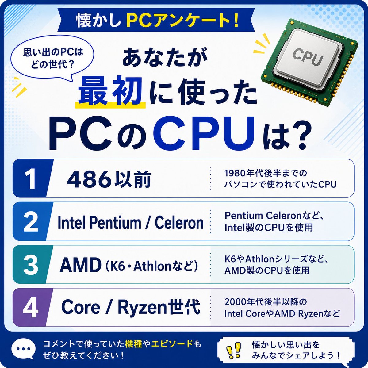Nara様 初めて使ったPCのCPUはi80286だったけど、自分で買った初めてのPCは