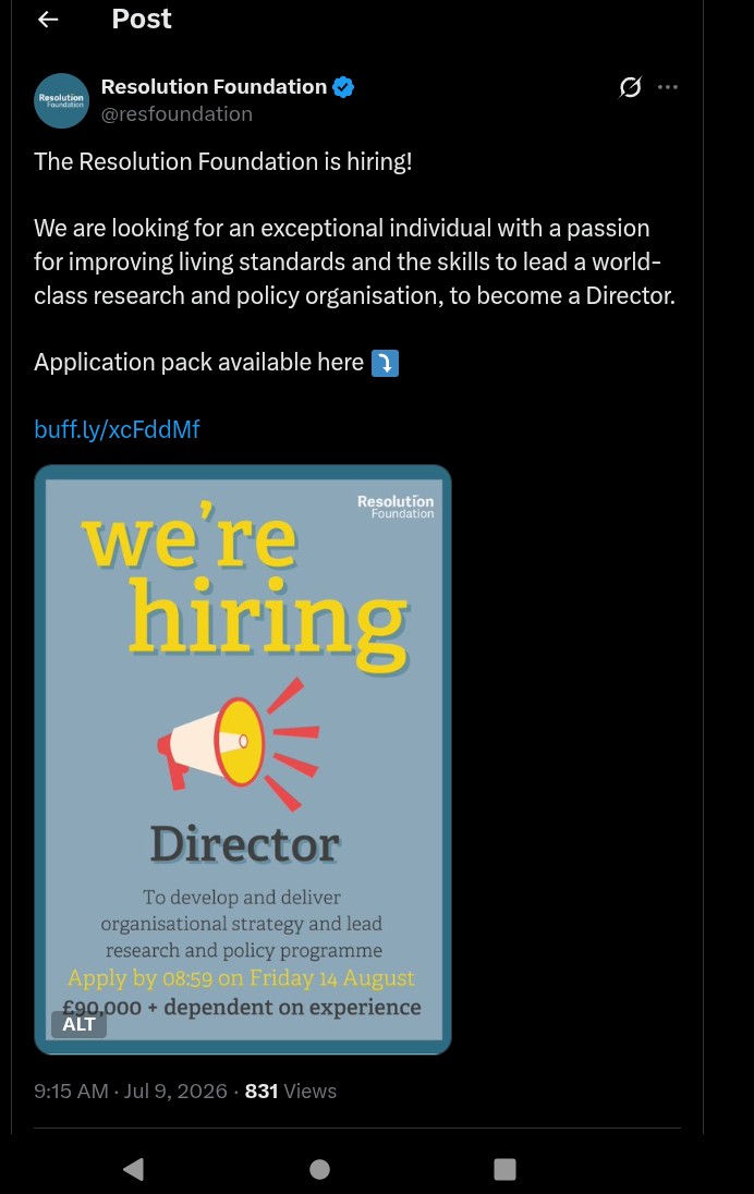 Andy47583901's tweet photo. @resfoundation An hour after you posted about income gaps you posted that you are hiring for a £90k+ a year job.

https://t.co/JKkInkNJ3U https://t.co/wKlyVjvZUJ