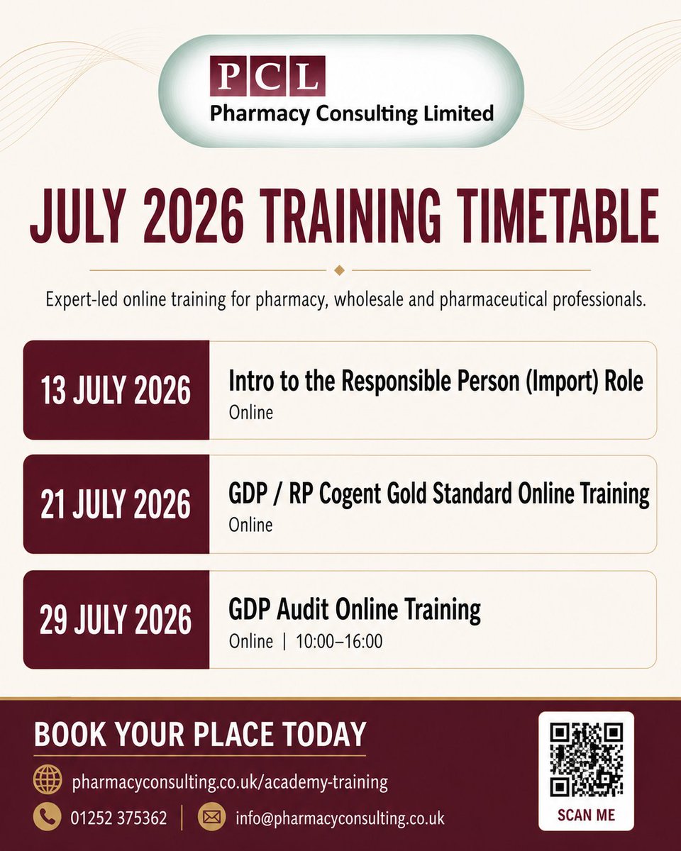 PharmacyConLTD's tweet photo. Pharmacy Consulting Limited
01252 375362
[info@pharmacyconsulting.co.uk](mailto:info@pharmacyconsulting.co.uk)
https://t.co/nYHh0UKI6x

#PharmacyConsulting #PharmacyTraining #GDP #ResponsiblePerson #RPi #ExportTraining #APITraining #ClinicalTrials #GDPAudit #PharmaCompliance https://t.co/rhut3lKNeZ