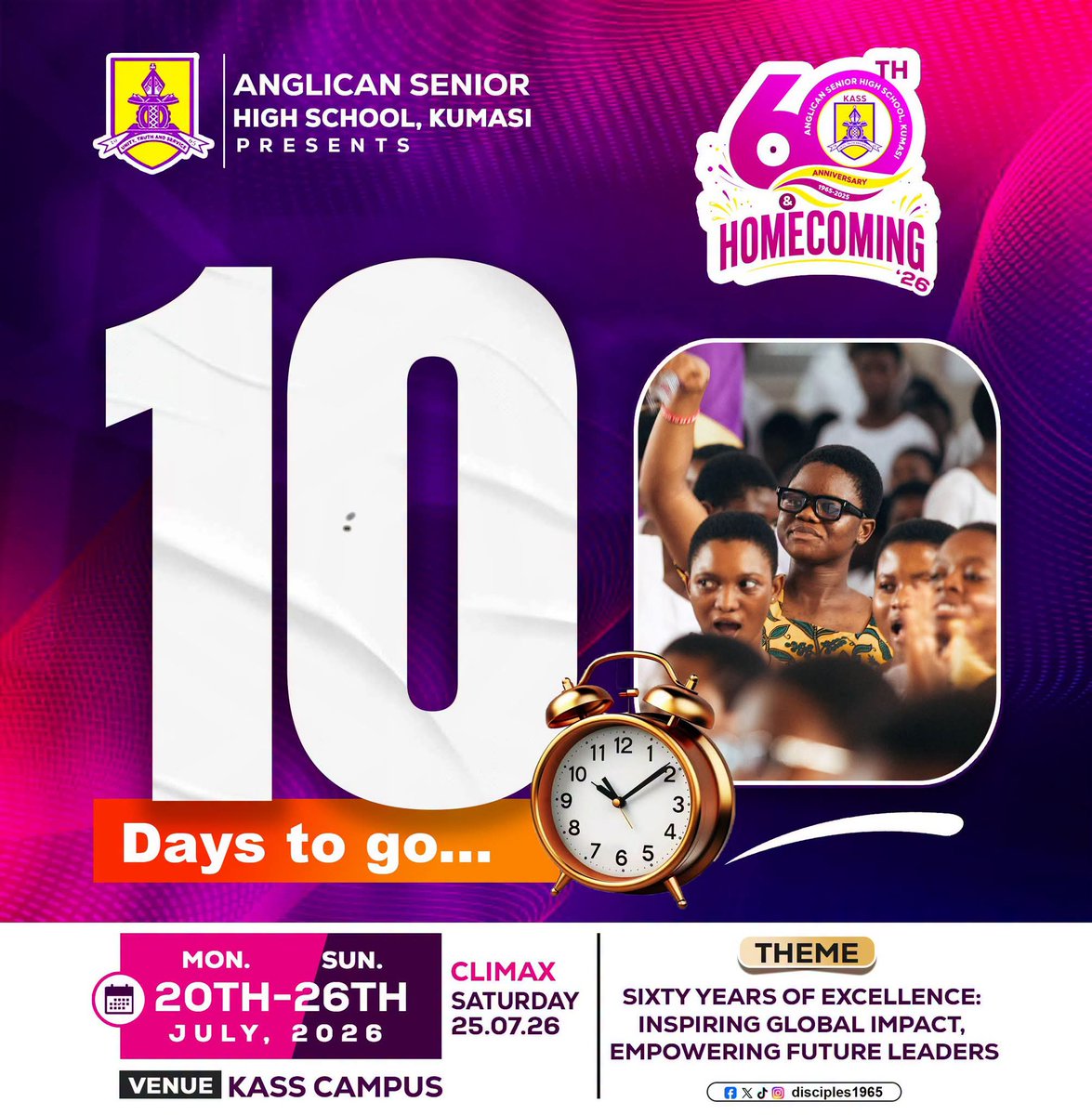 kassalumni's tweet photo. We have just 𝟏𝟎 𝐃𝐚𝐲𝐬 𝐭𝐨 the 𝐌𝐚𝐢𝐧 𝐄𝐯𝐞𝐧𝐭

𝐆𝐫𝐚𝐧𝐝 𝐃𝐮𝐫𝐛𝐚𝐫 is in 𝟏𝟓 𝐃𝐚𝐲𝐬 from today

Join us on KASS CAMPUS for our 𝐃𝐢𝐚𝐦𝐨𝐧𝐝 𝐉𝐮𝐛𝐢𝐥𝐞𝐞 𝐂𝐞𝐥𝐞𝐛𝐫𝐚𝐭𝐢𝐨𝐧 starting from Mon,20th-Sunday 26th July 2026 https://t.co/Vv2xdPipAJ