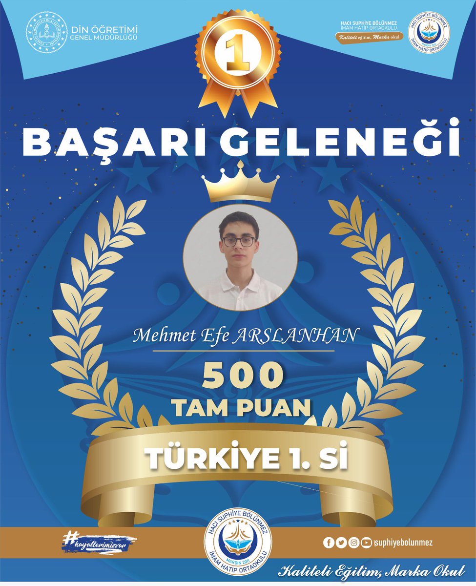HasbiIHO's tweet photo. Öğrencimiz Mehmet Efe ARSLANHAN ,  2026 LGS'de 500 tam puan alarak TÜRKİYE BİRİNCİSİ oldu

Öğrencimizi yürekten tebrik ediyor,bu başarı yolculuğunda emeği bulunan öğretmenlerimize ve her zaman destek olan ailesine teşekkür ediyoruz

@ali_eyyupkoca 
@mehmeteminduya1 
@fatihaydar47 https://t.co/zN7DT6oPea