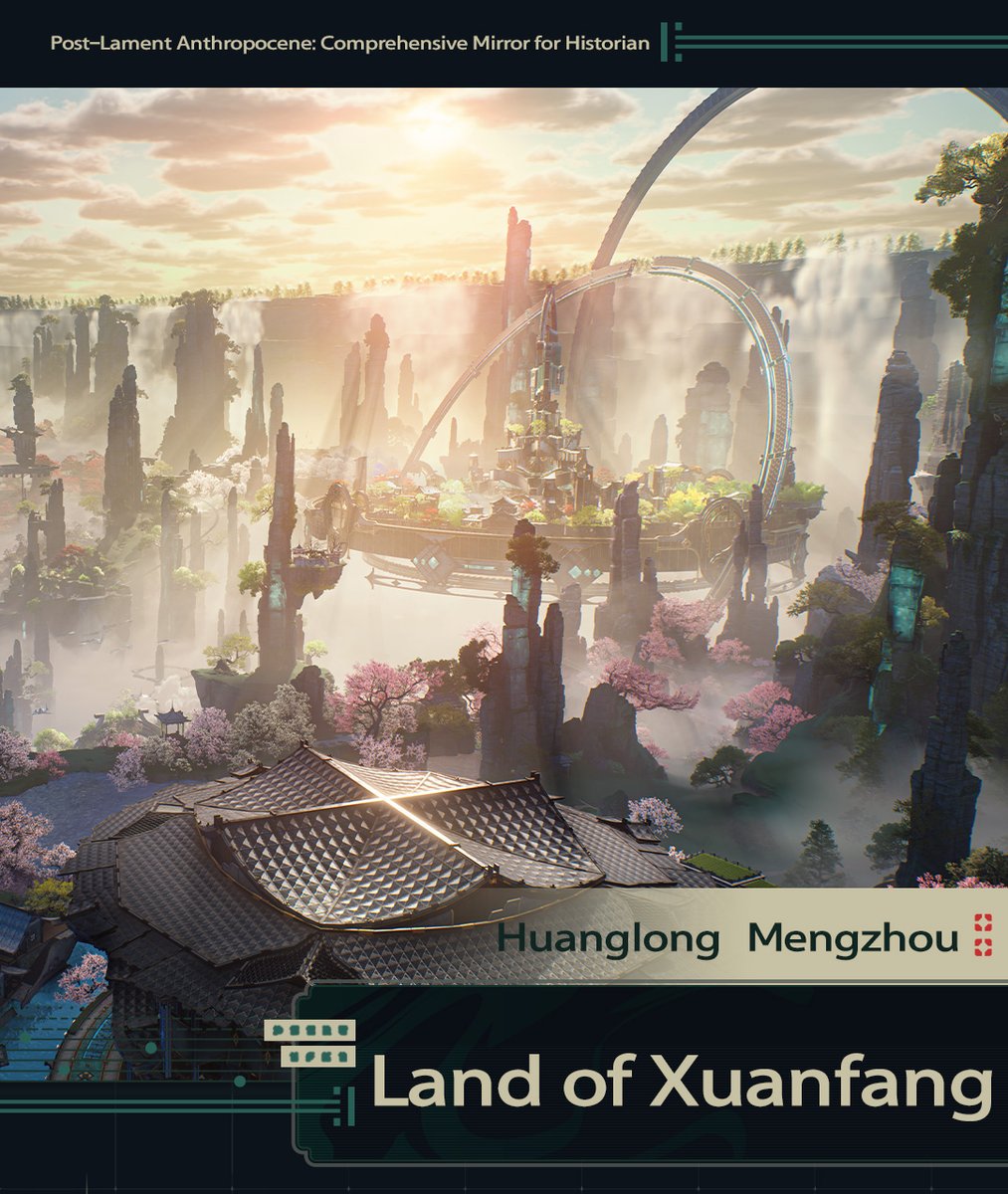 Wuthering_Waves's tweet photo. Post-Lament Anthropocene: Comprehensive Mirror for Historian — Land of Xuanfang

The Land of Xuanfang lies wedged between Jinzhou and Mengzhou, its formidable Xuanfang Hold containing much of the chaos unleashed by the Norfall Barrens' TD Outbreak. Xuanfang Hold stands as the ultimate destination for Automata Mechanics, pulsing under the watchful control of the colossal Celestial Ring Formation, a belt encircling the entire fortress. When threats arise, the city responds with ingenious creations known as Autopuppets. Bricks and tiles twist and rearrange themselves in an instant, while beams and pillars assemble into cages that trap monsters or transform into Autopuppets that eliminate them.

#WutheringWaves