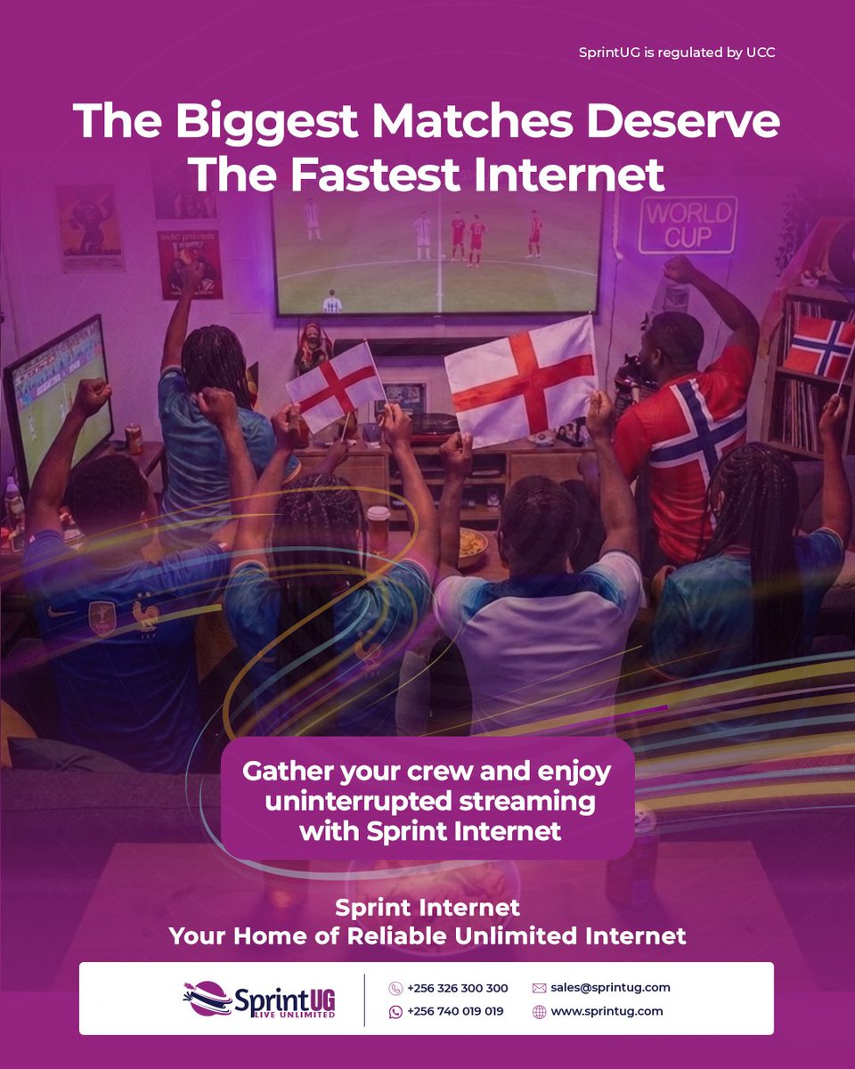 SprintUg's tweet photo. Is your internet ready for the weekend lineup? 🗓️ 🔥

Don’t miss a single goal or highlight⚽️. 

Get connected with Sprint Internet and enjoy reliable, unlimited streaming for all your favorite matches.

Contact us today to get started:
📞 +256 326 300 300 / +256 740 019 019
📧 sales@sprintug.com
#SprintUG #UpgradeYourInternet #MatchDayReady #UnlimitedData #stayconnected
